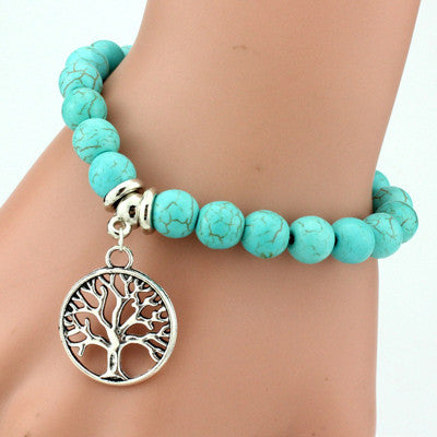 Tree of Life Blue Beads Charm Bracelet