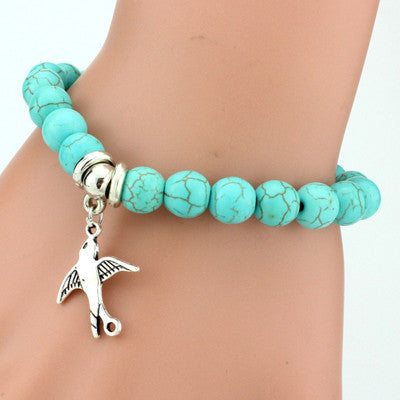 Peace Dove Blue Beads Charm Bracelet