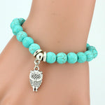 Owl Blue Beads Charm Bracelet