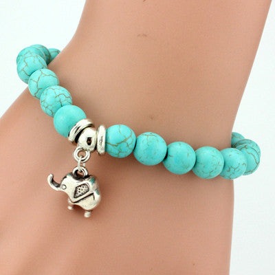 Elephant Blue Beads Charm Bracelet