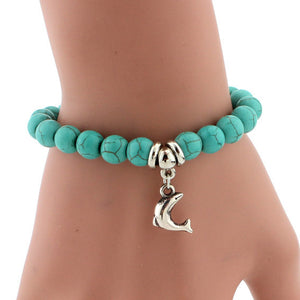 Dolphin Blue Beads Charm Bracelet