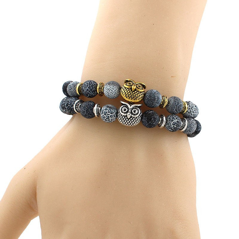 Nature Owl Charm Beads Bracelet